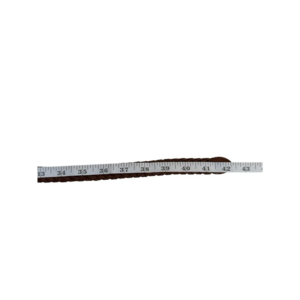 Womens Brown Braided Leather Belt Silver Tone Floral Engraved Buckle Size Large